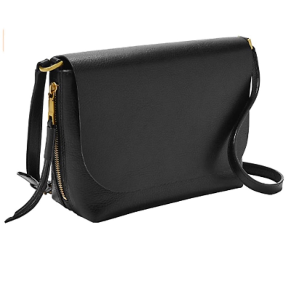 Fossil Maya Flap Leather XBODY. Black/Gold.